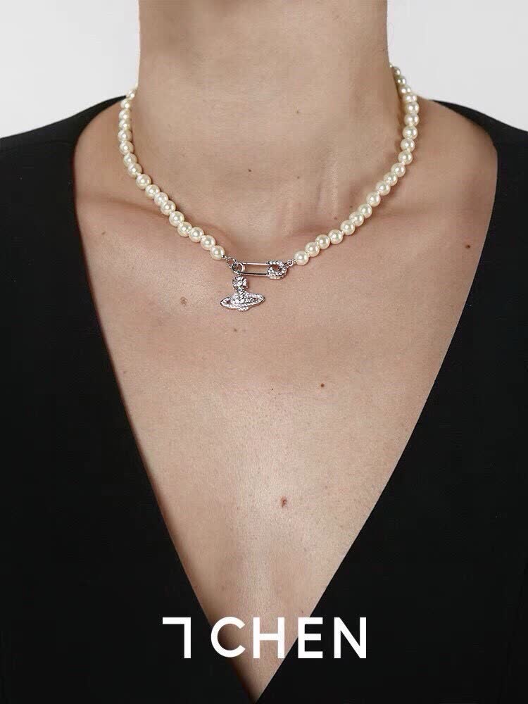 Vivienne Westwood Pearl Necklace with Safety Pin Clasp